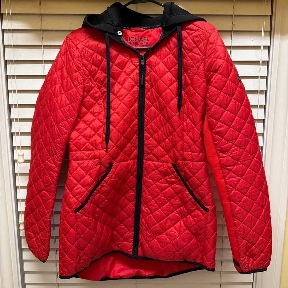 Michael Kors Red Quilted Jacket with Black Trim